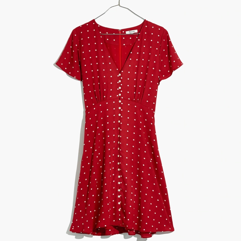 Madewell Button-Front Swing Dress in Grid Dot
